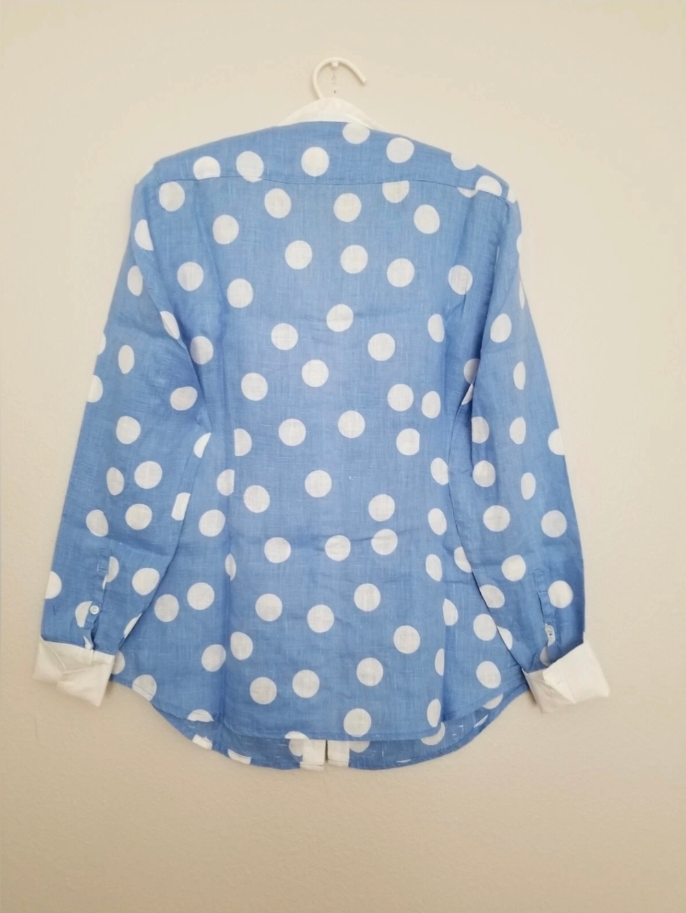 Island Company Linen Button Down Shirt Blouse  Blue/White Polka Dot Size  XS - Picture 5 of 14